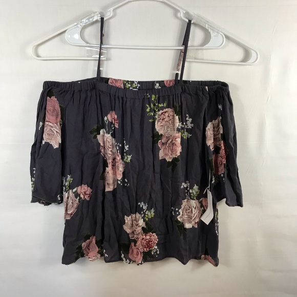 Live 4 Truth Tops - Off shoulder floral charcoal gray top Sz. L NWT